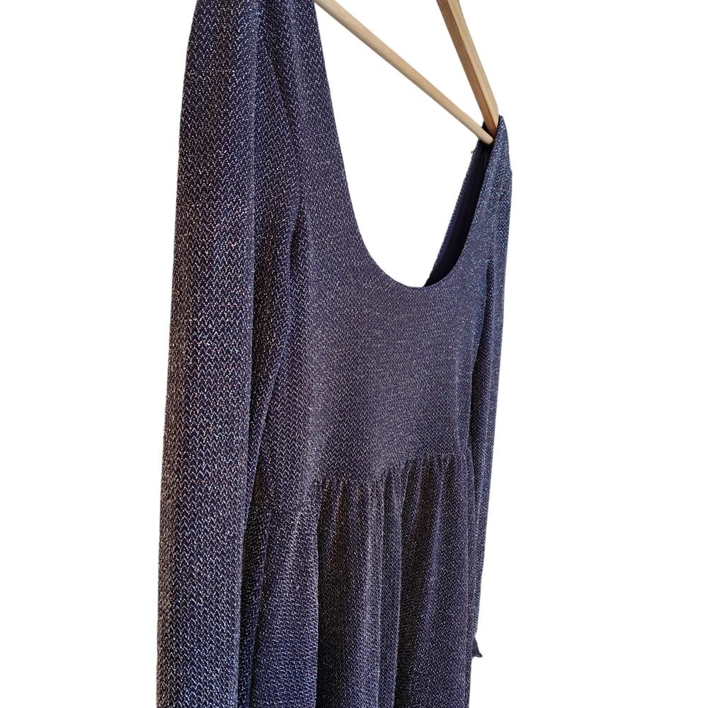 Free People Dark Blue Glitter Long Sleeve Mini Dress Scoop Sz S - Picture 3 of 7
